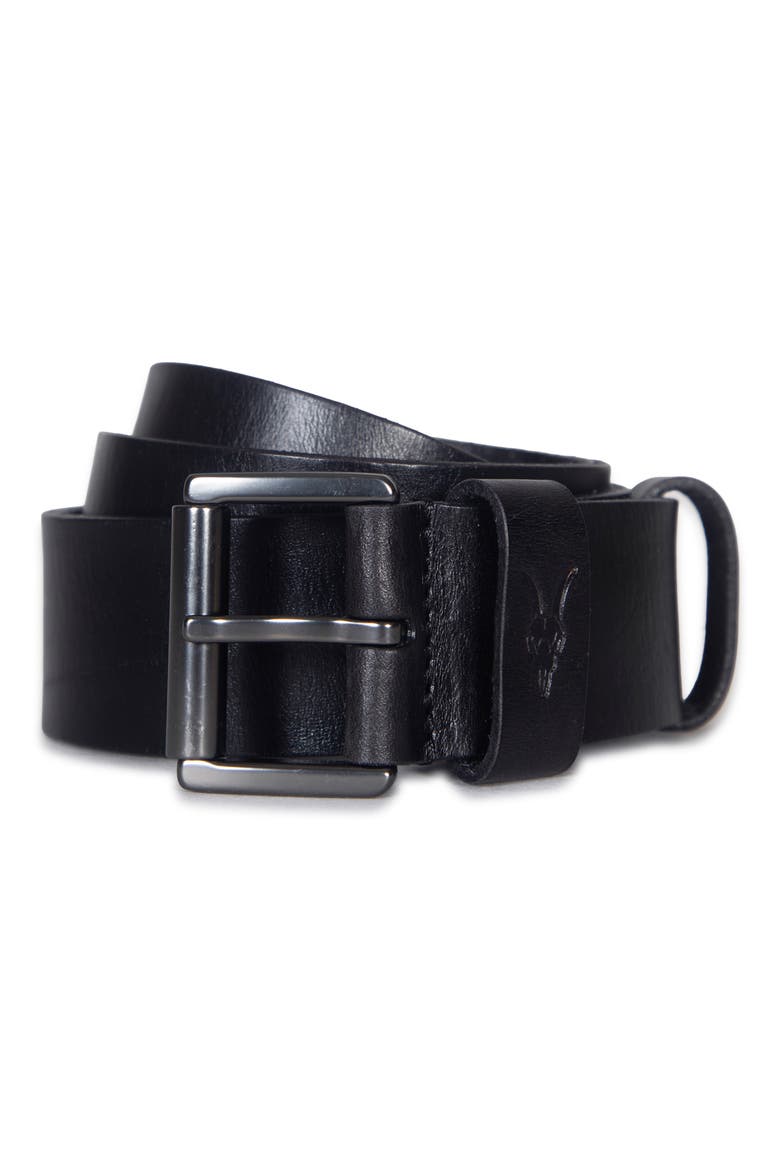 Distressed Milled Leather Belt, Main, color, BLACK
