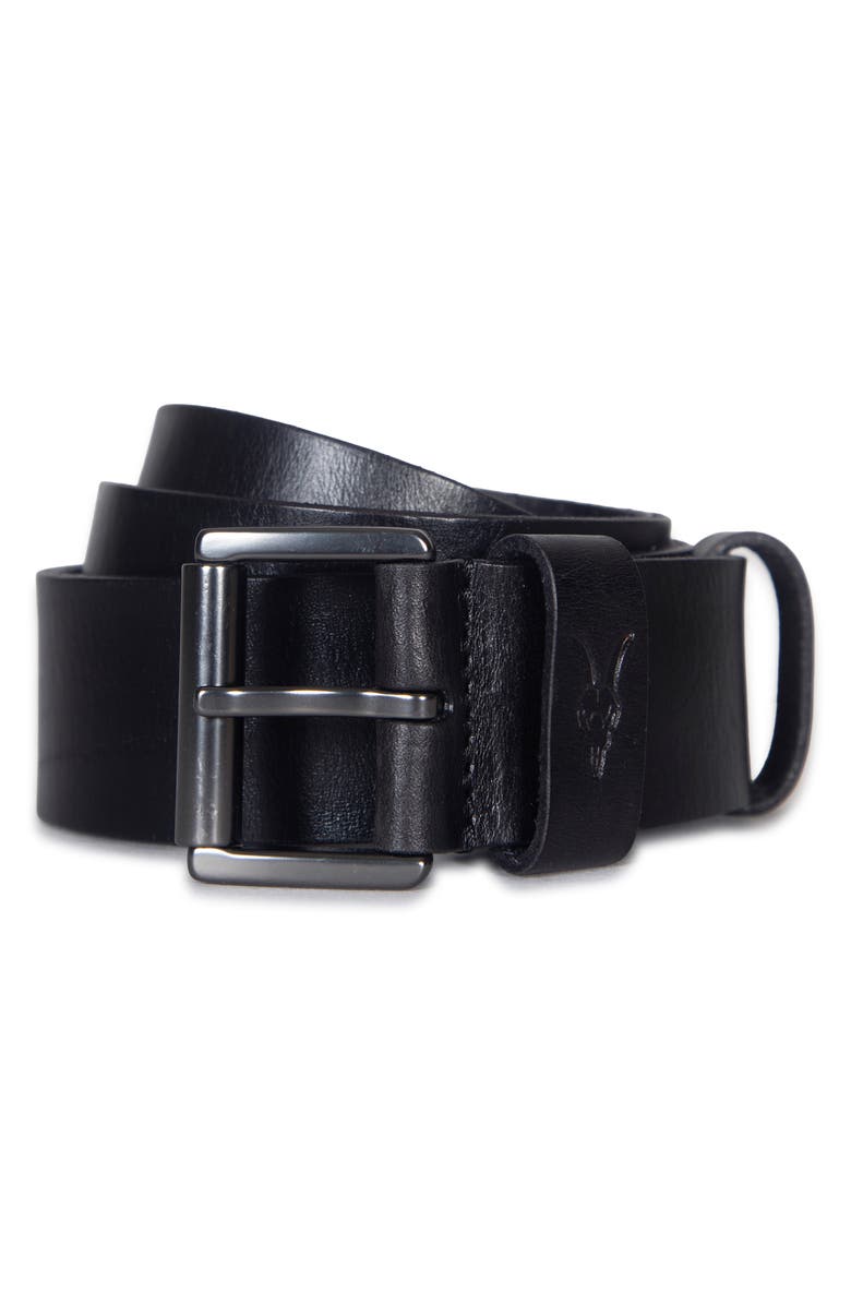 AllSaints Distressed Milled Leather Belt, Main, color, Black