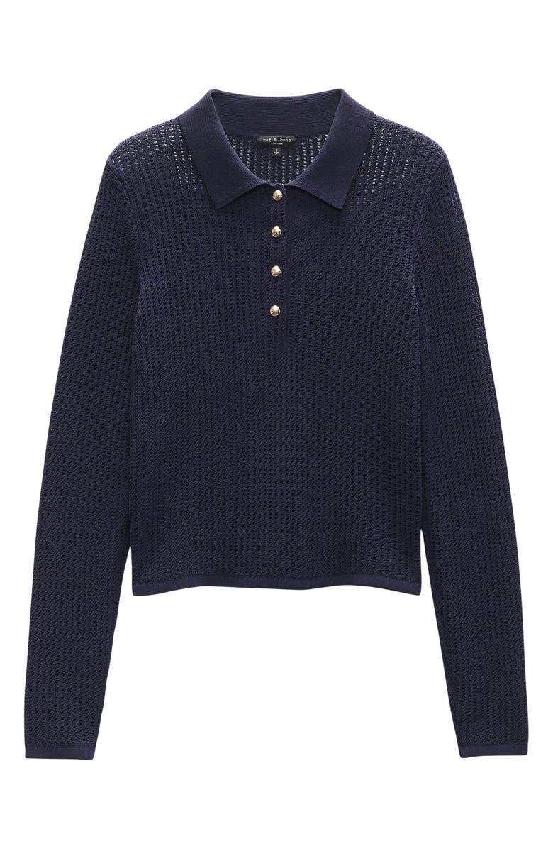 rag & bone Viola Open Stitch Polo Sweater, Alternate, color, Indigo