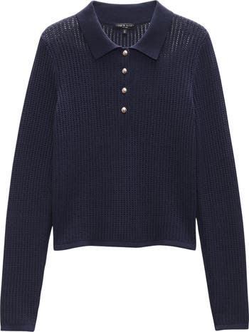 rag & bone Viola Open Stitch Polo Sweater | Nordstrom
