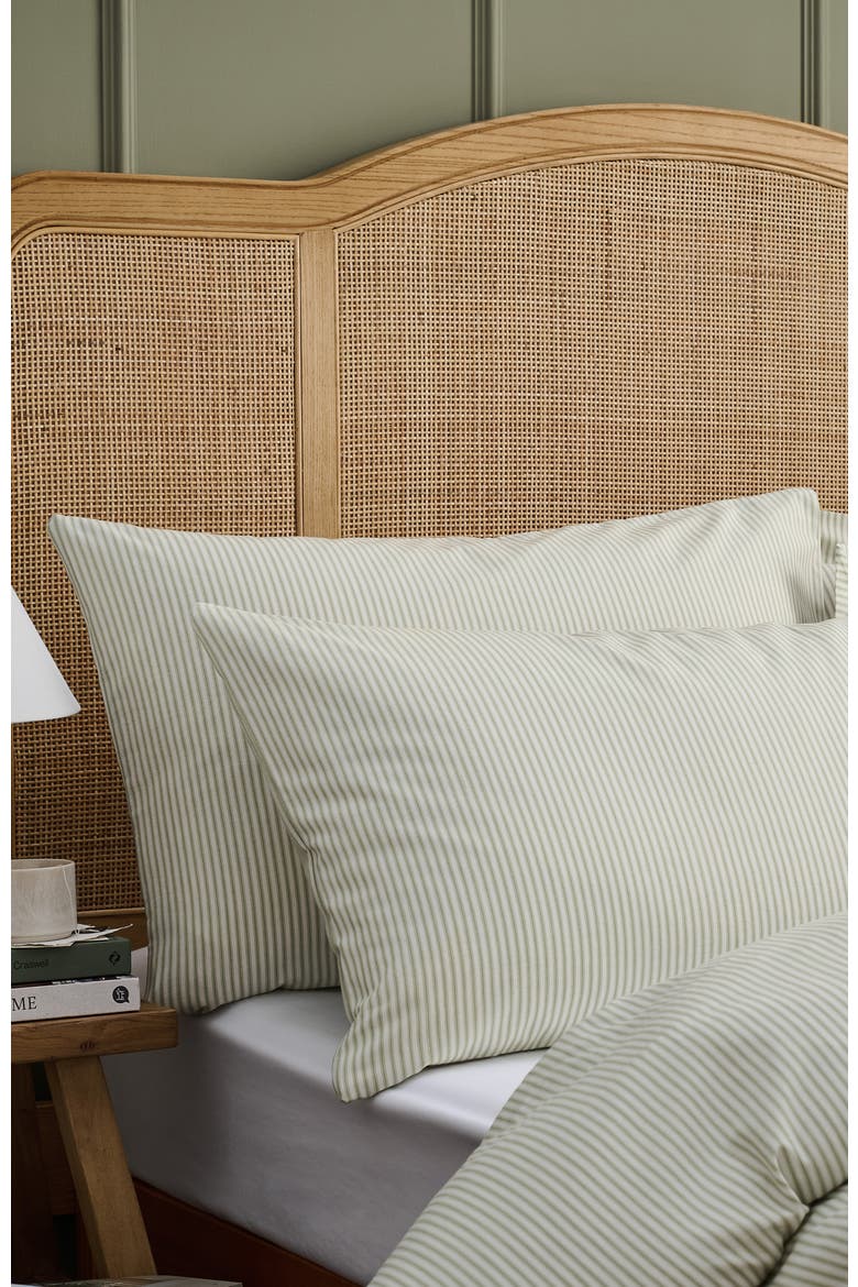 Ticking Stripe Soft Cotton Twill Pillowcase Pairs, Alternate, color, Green