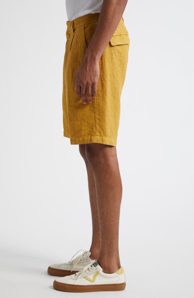 Massimo Alba Alaccia Pleated Linen Bermuda Shorts, Alternate, color, Mostarda