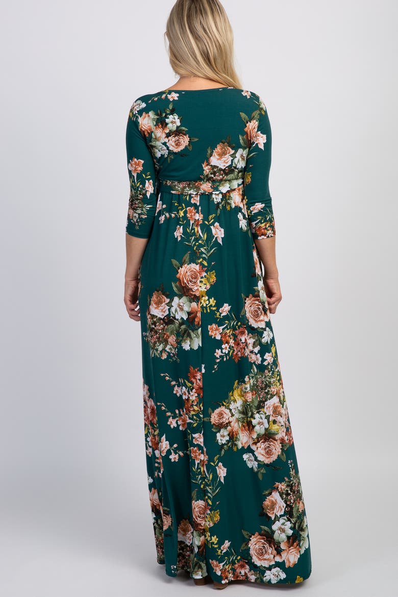 Rose Print Sash Tie Maxi Dress, Alternate, color, Teal