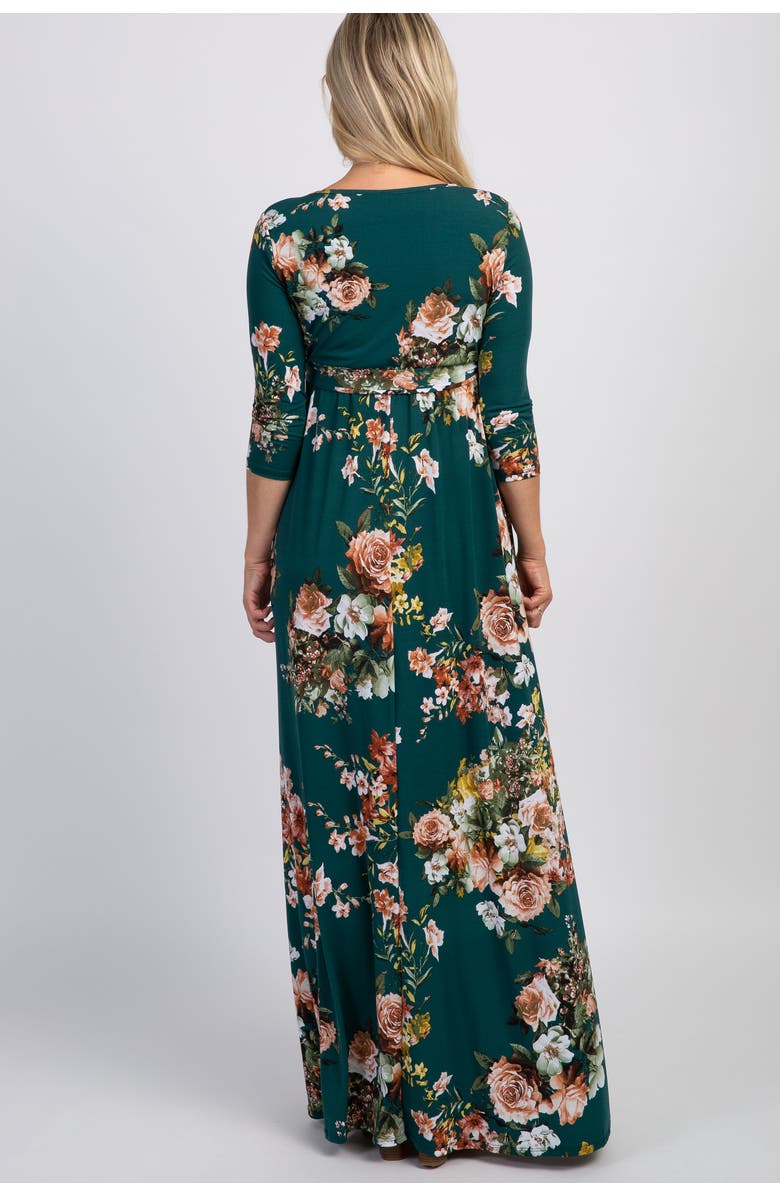 PinkBlush Rose Print Sash Tie Maxi Dress, Alternate, color, Teal