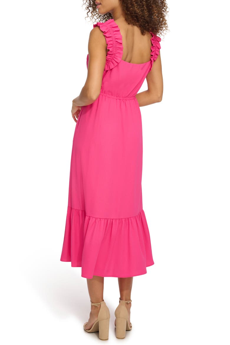 Ruffle Sleeveless Fit & Flare Midi Dress, Alternate, color, HOT PINK