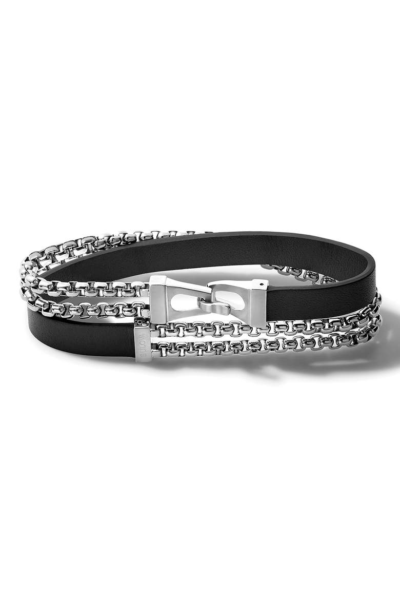 BULOVA Classic Stainless Steel Leather Bracelet, Main, color, 