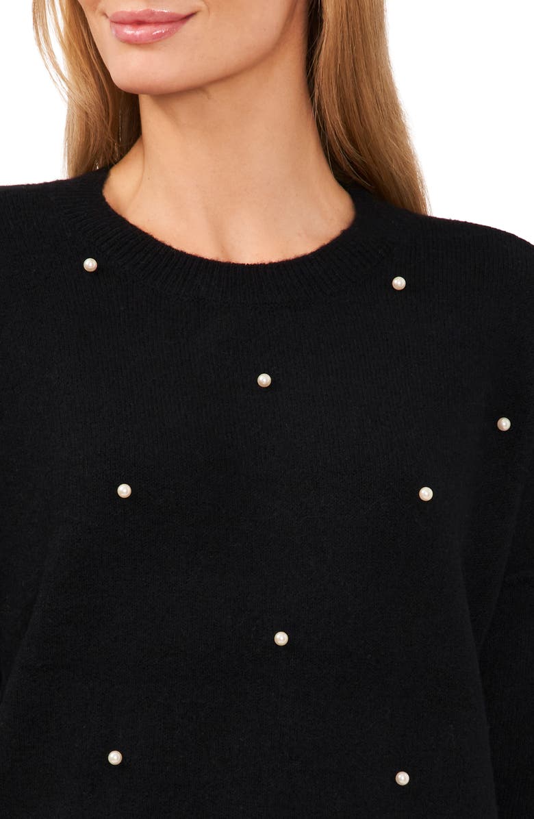 CeCe Imitation Pearl Embellished Crewneck Sweater, Alternate, color,