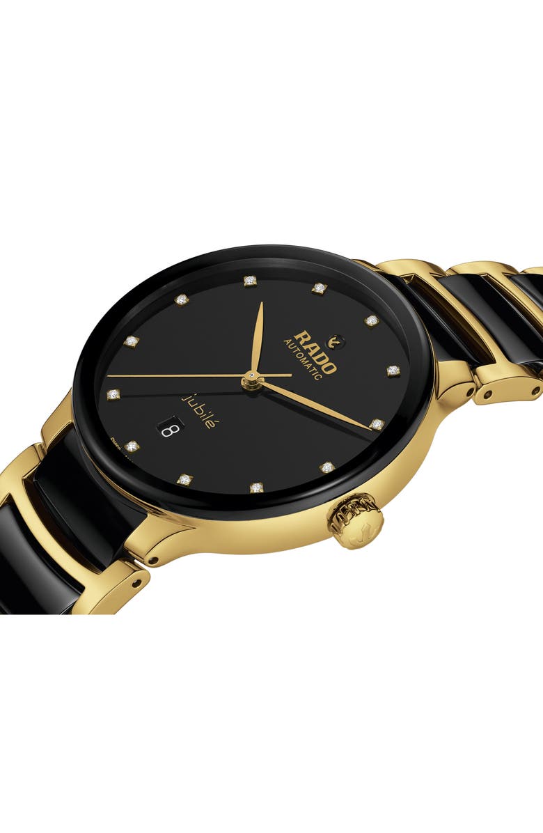RADO Centrix Superjubilé Diamond Bracelet Watch, 39.5mm, Alternate, color, Black/ Gold