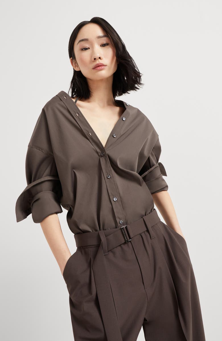 Brunello Cucinelli Stretch poplin shirt, Alternate, color, Chocolate