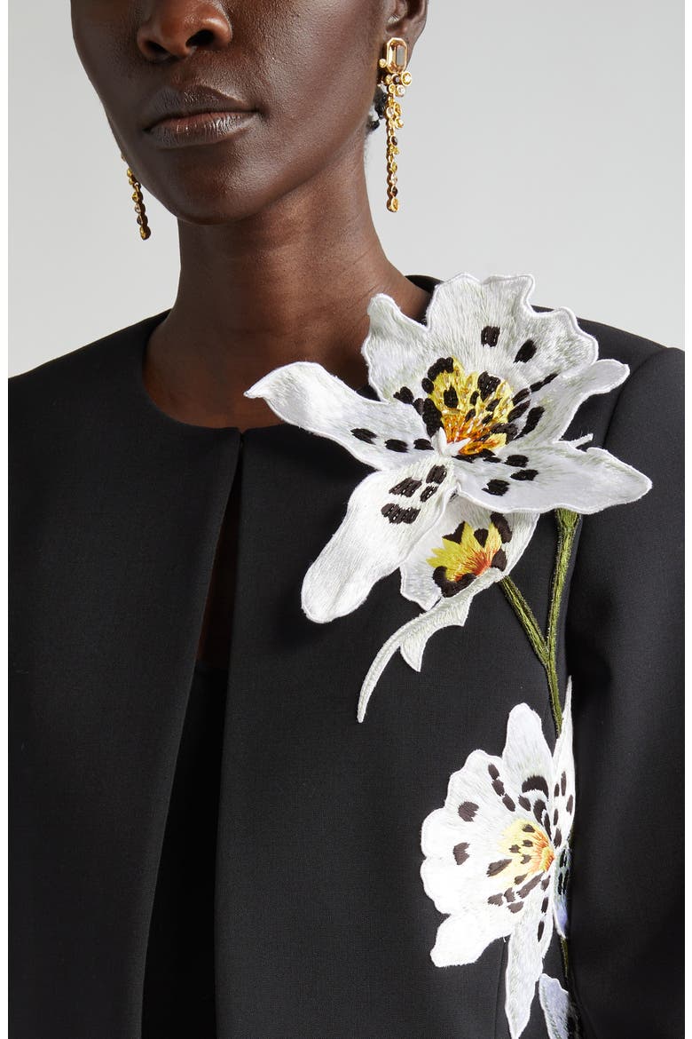 Orchid Embroidered Bonded Wool Crop Jacket, Alternate, color, BLACK