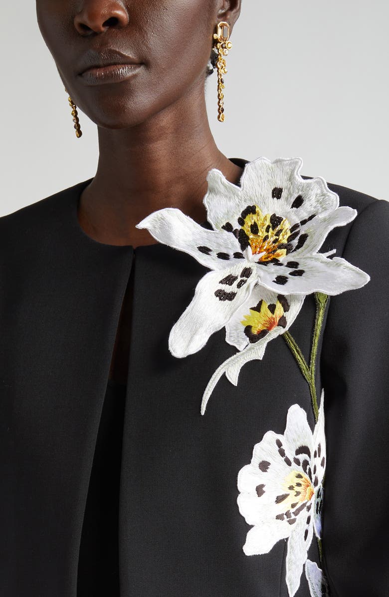 Oscar de la Renta Orchid Embroidered Bonded Wool Crop Jacket, Alternate, color, 