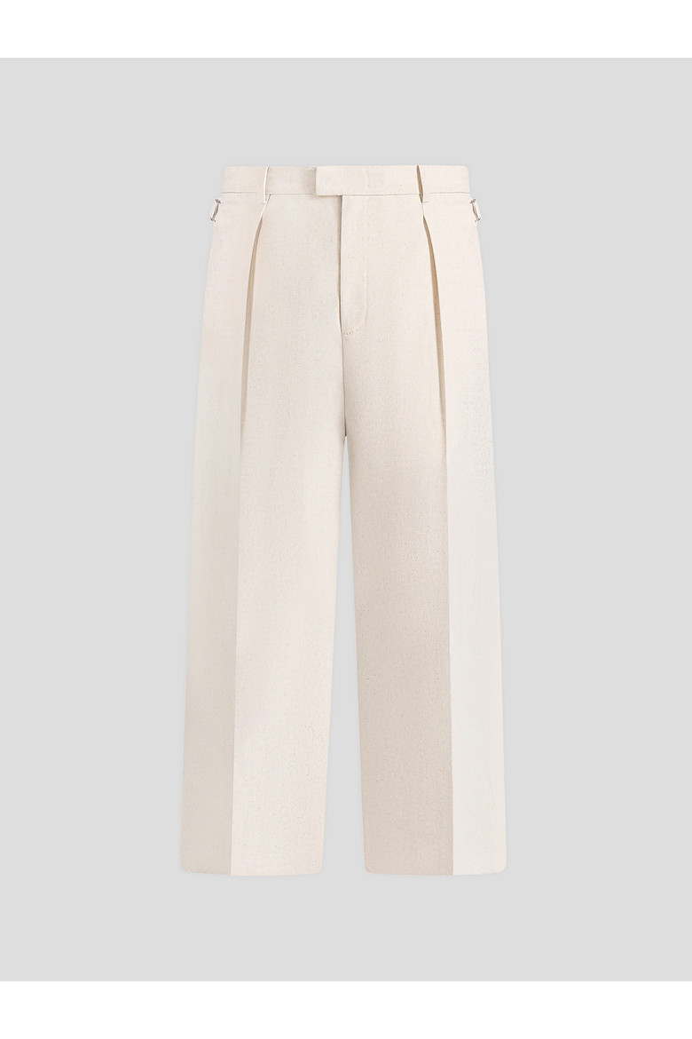 Dorian Relaxed Fit Twill Pleated Linen Trousers, Alternate, color, Natural
