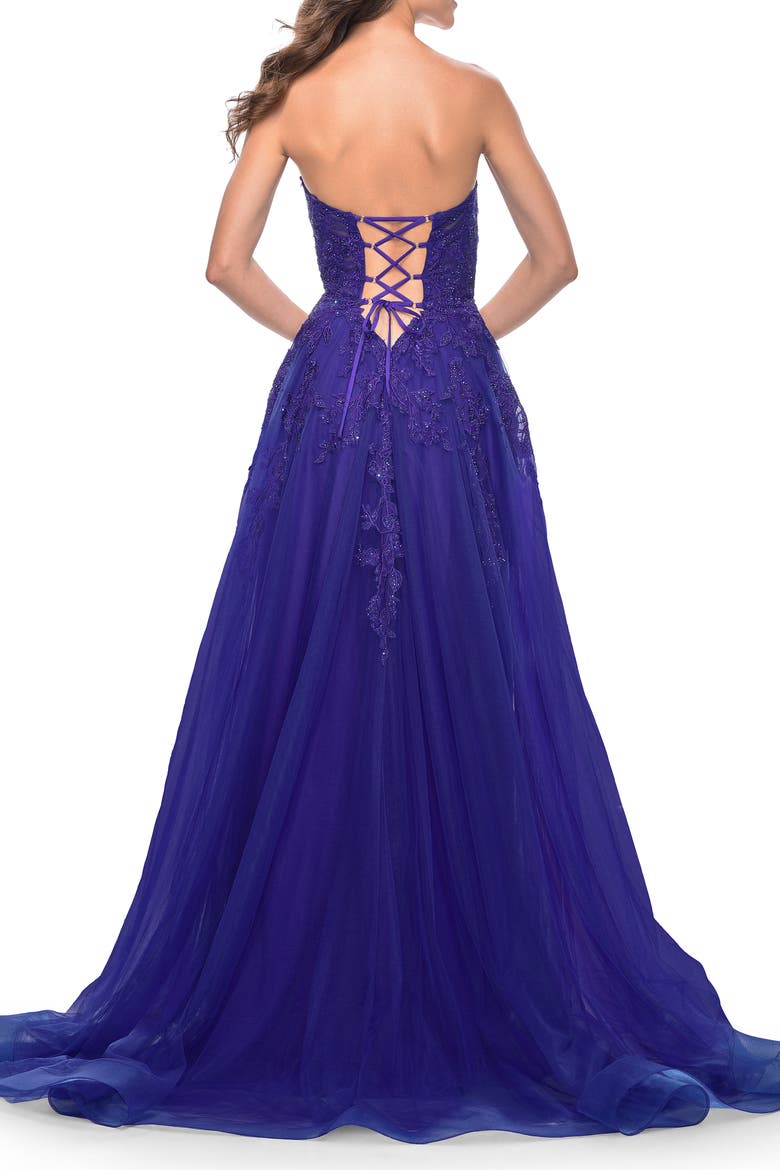 Sweetheart Tulle Strapless Gown with Lace Applique, Alternate, color, Indigo