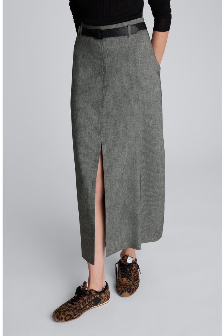 Belted Front Slit Midi Skirt, Main, color, BLACK/ OYSTER