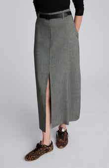 Belted Front Slit Midi Skirt