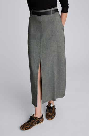 Belted Front Slit Midi Skirt
