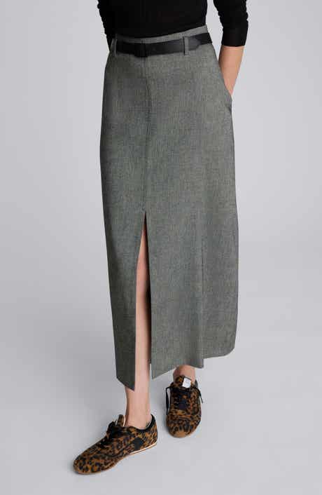 Belted Front Slit Midi Skirt