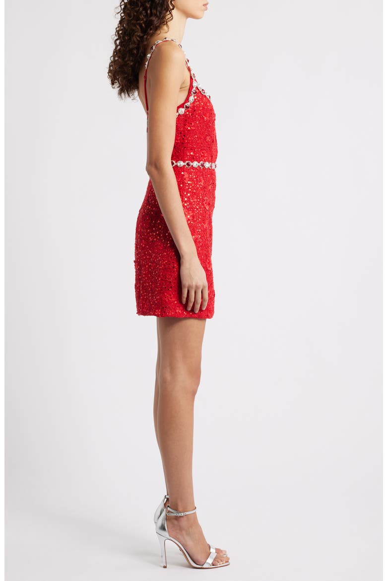Adeline Embellished Sequin Tweed Cocktail Minidress, Alternate, color, RED