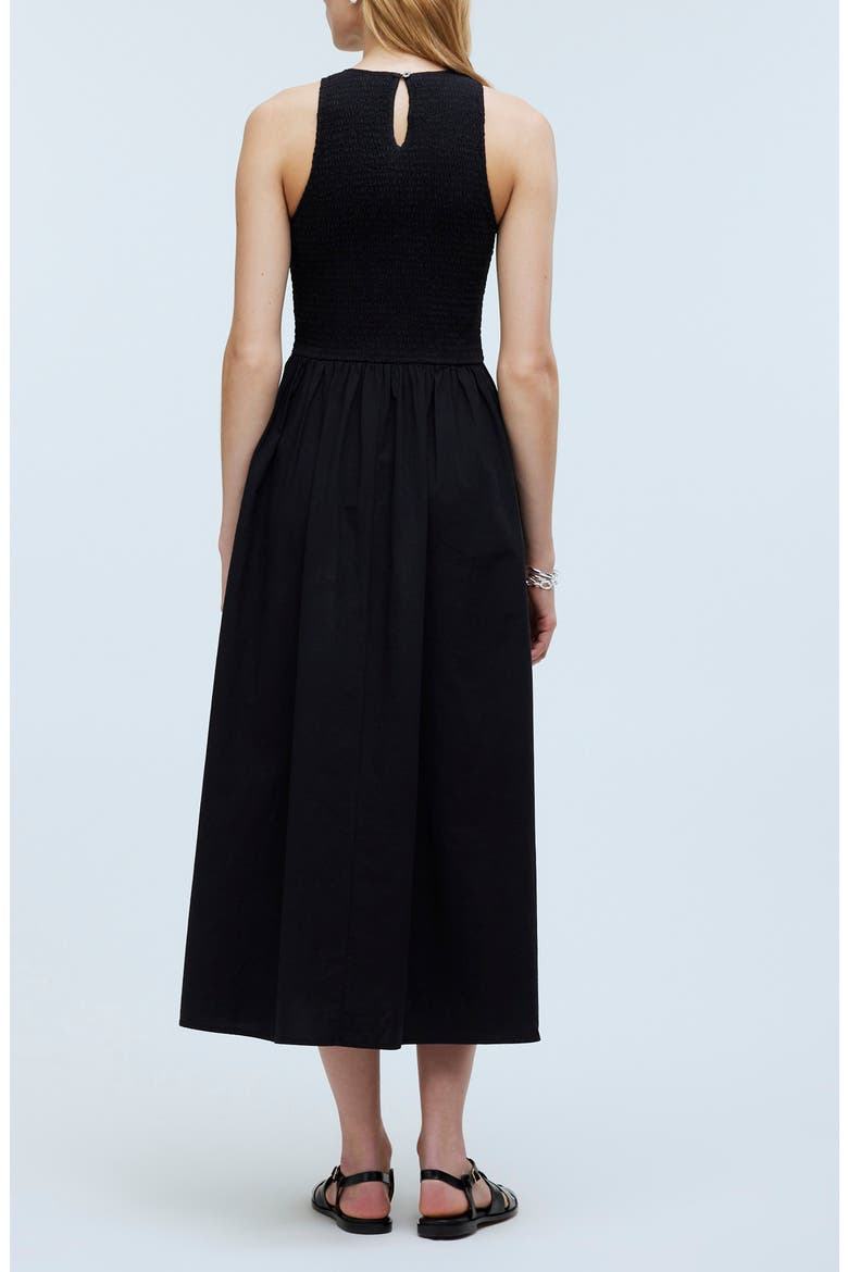 The Melody Smocked Sleeveless Midi Dress, Alternate, color, TRUE BLACK