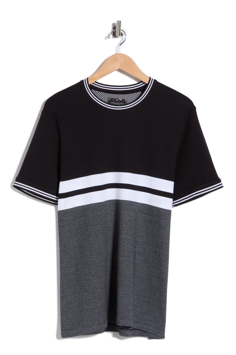 Tipped Stripe Knit T-Shirt, Alternate, color, BLACK