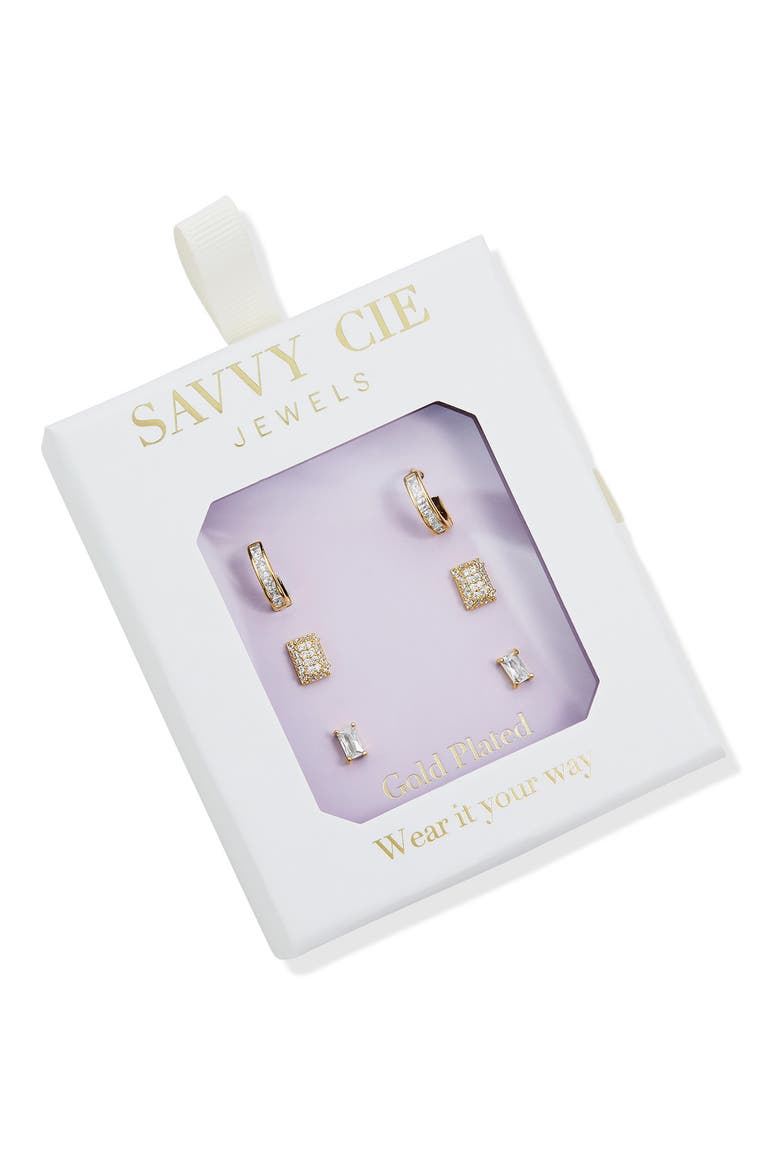 Set of 3 Cubic Zirconia Earrings, Main, color, YELLOW