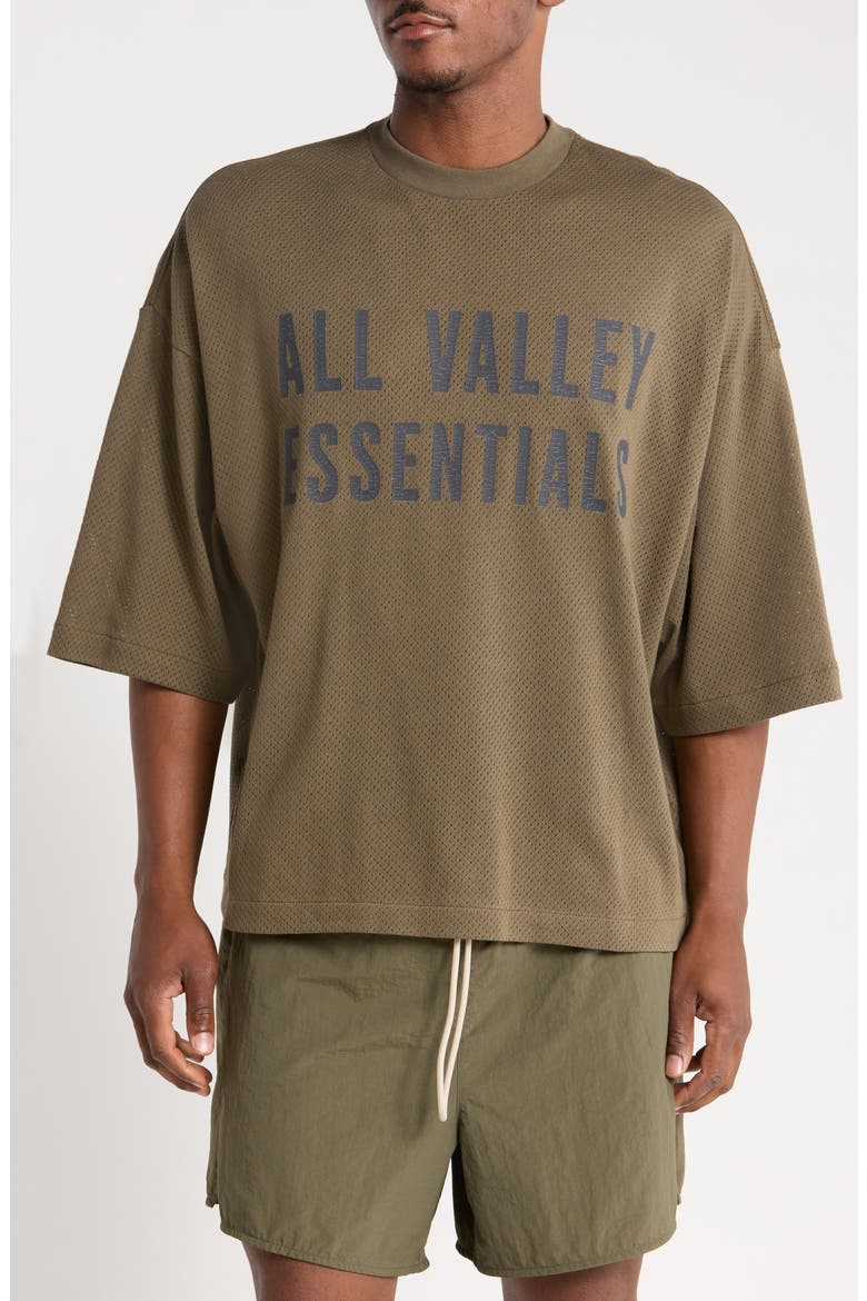 Merch Oversize Cotton Mesh Graphic T-Shirt, Main, color, MOSS
