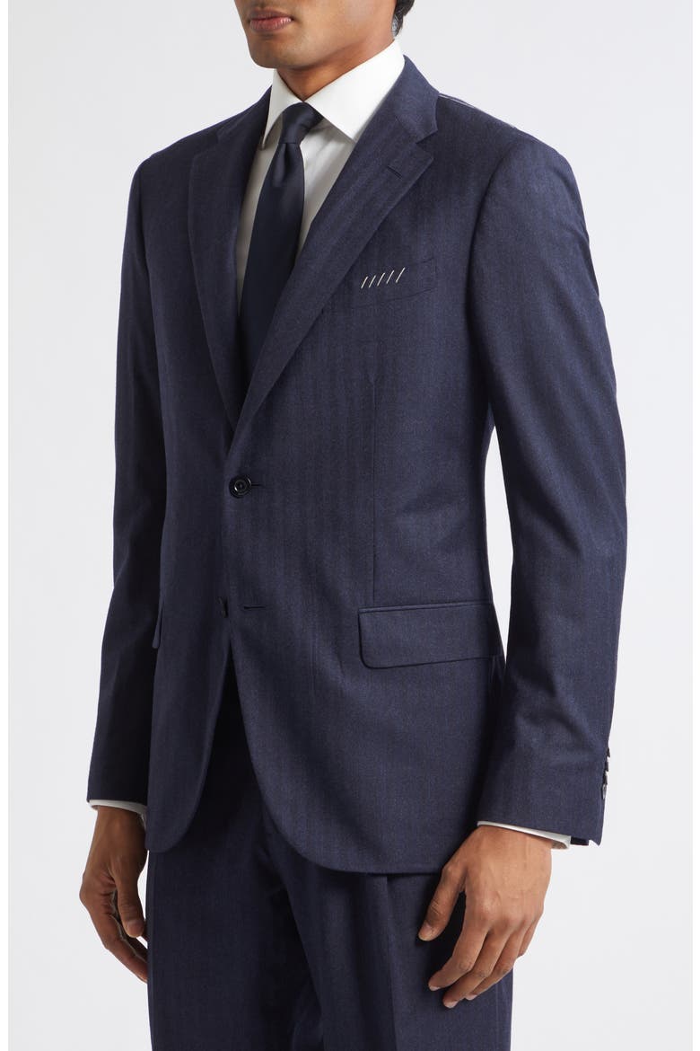 Micro Herringbone Wool and Silk Suit, Alternate, color, NAVY