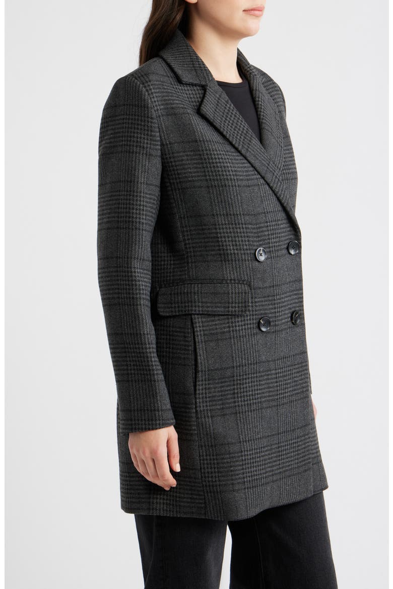 Plaid Double Breasted Coat, Alternate, color, GREY