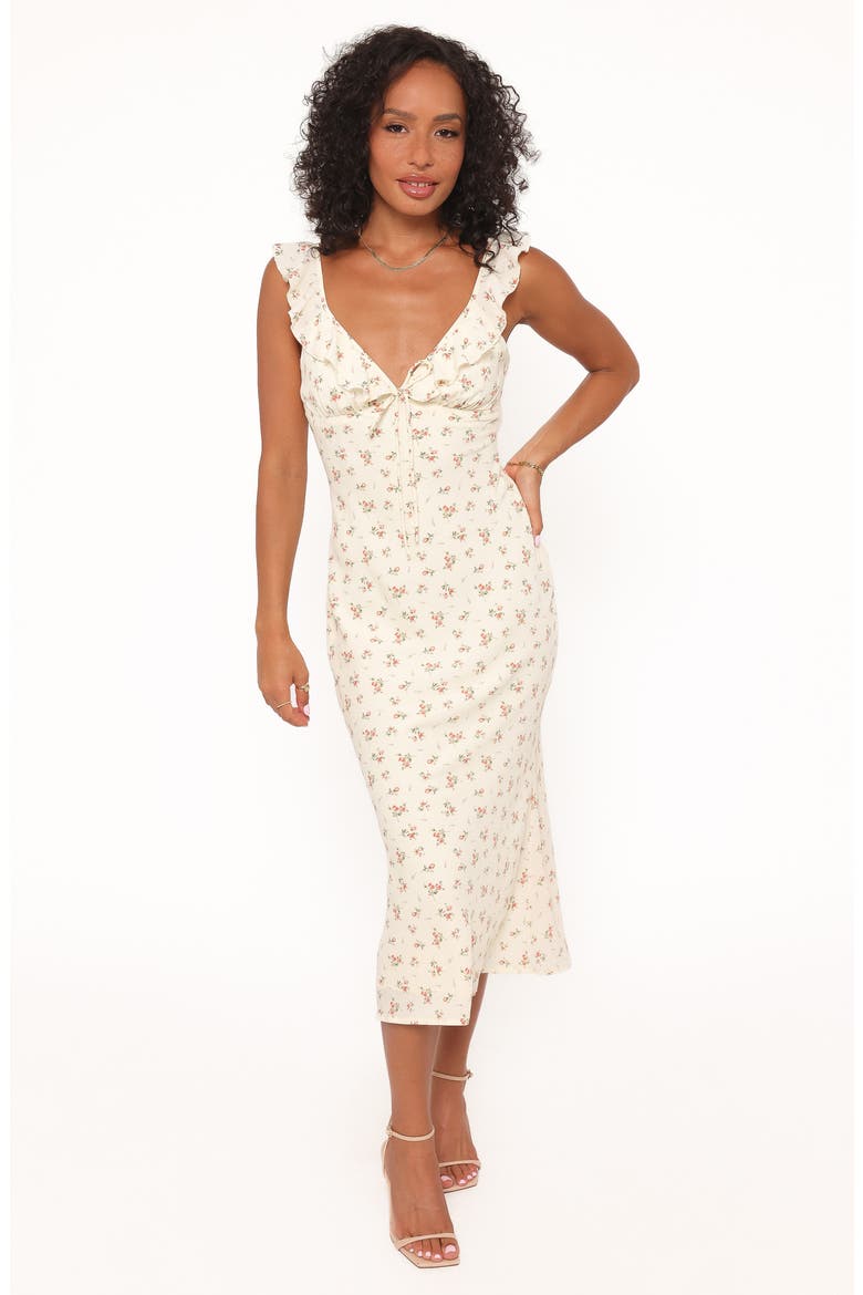 Sansa Ditsy Floral Deep V-Neck Midi Dress, Alternate, color, YELLOW FLORAL