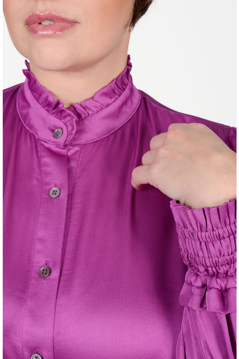 Torie Ruffle Collar Satin Blouse, Alternate, color, BERRY