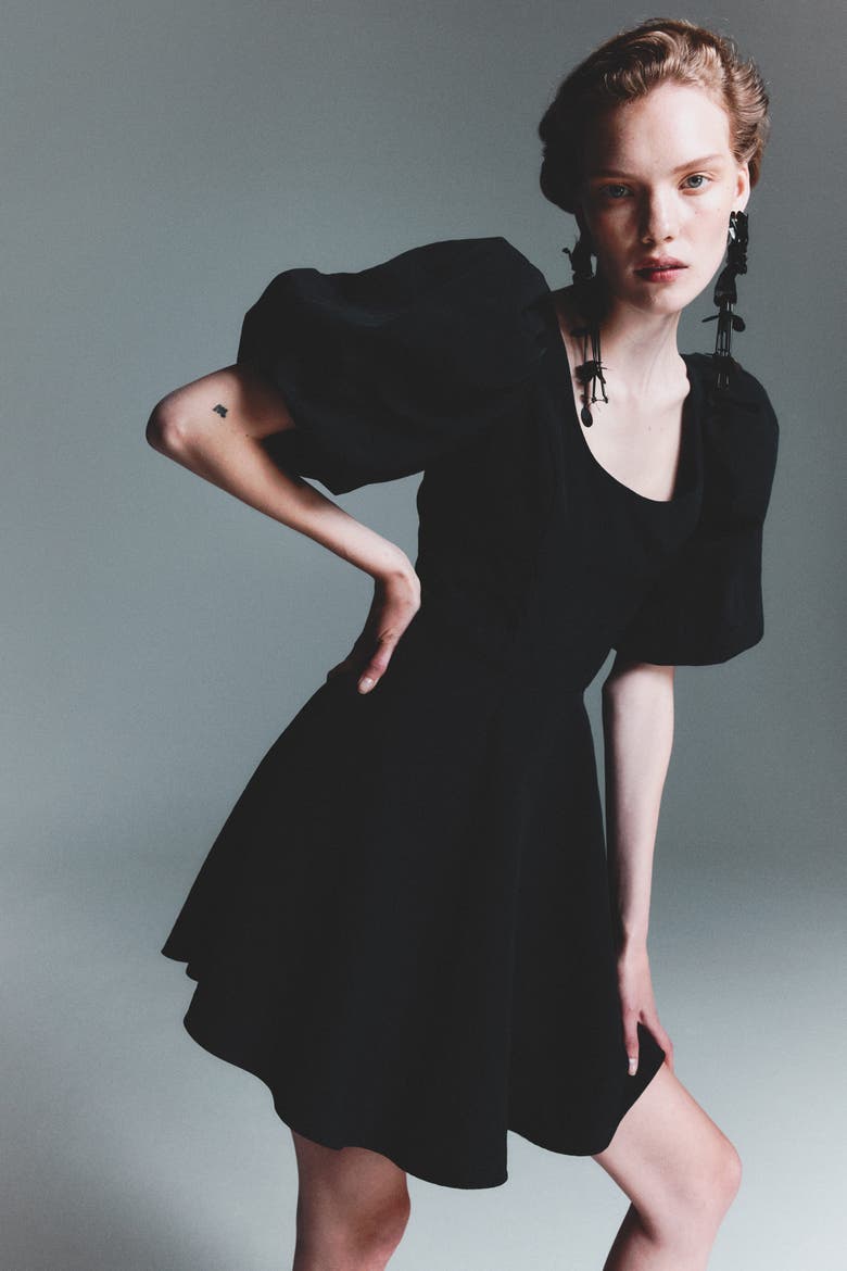 Balloon-sleeved Dress, Alternate, color, Black