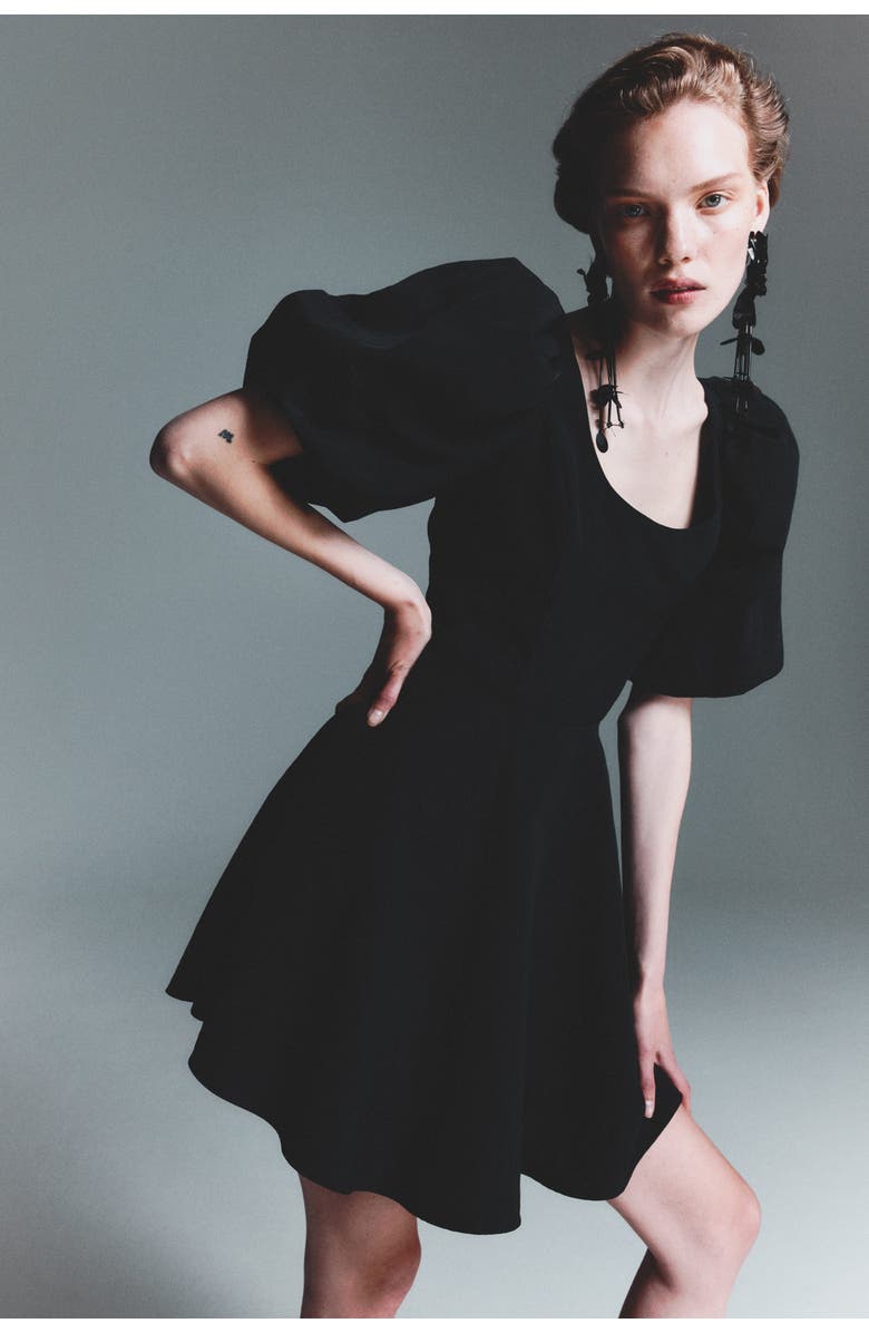 H&M Balloon-sleeved Dress, Alternate, color, Black