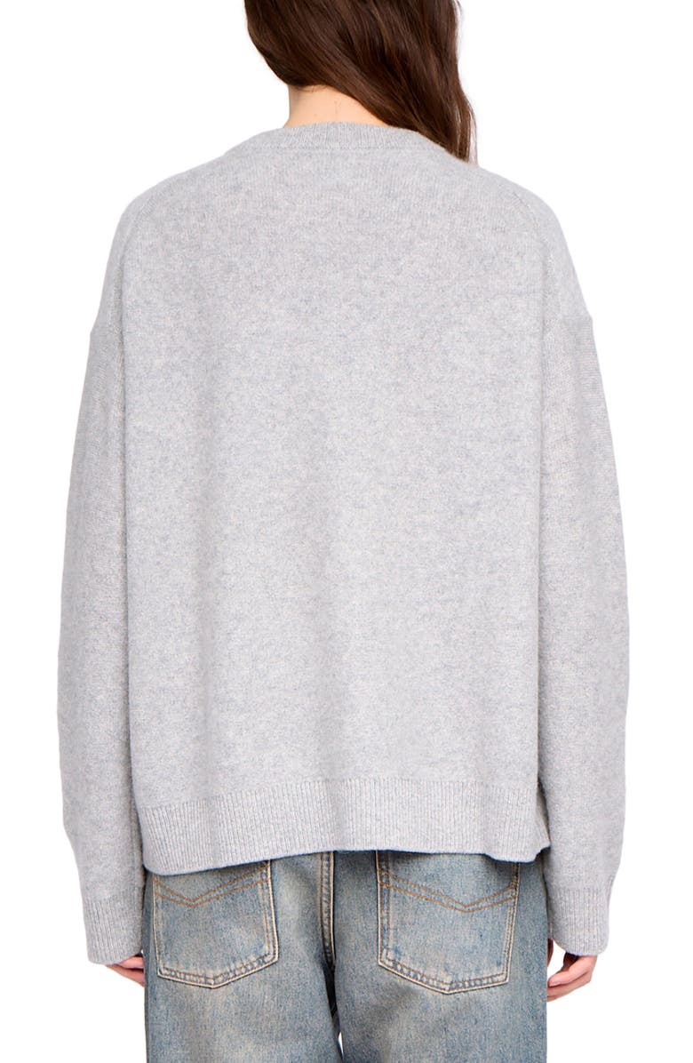 Zadig & Voltaire Mikyz Heart Appliqué Cashmere V-Neck Sweater, Alternate, color, Gris Chine Clai