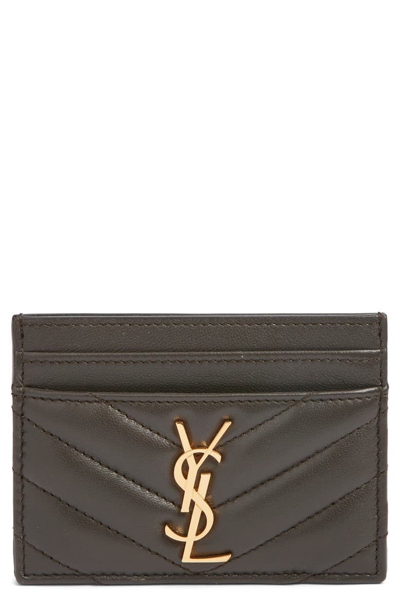 Saint Laurent Cassandra Matelassé Leather Card Case, Main, color, Urban Grey