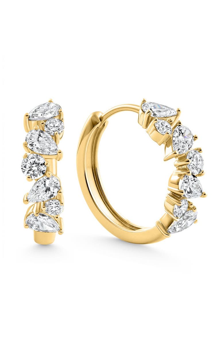 2Ct Pear & Round Ali Diamond Hoops 14k Gold 19mm Earrings Lab Grown, Main, color, 14k Yellow Gold