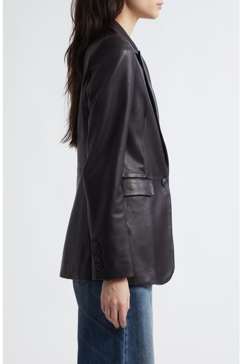 Belmonde One-Button Lambskin Leather Blazer, Alternate, color, BLACK
