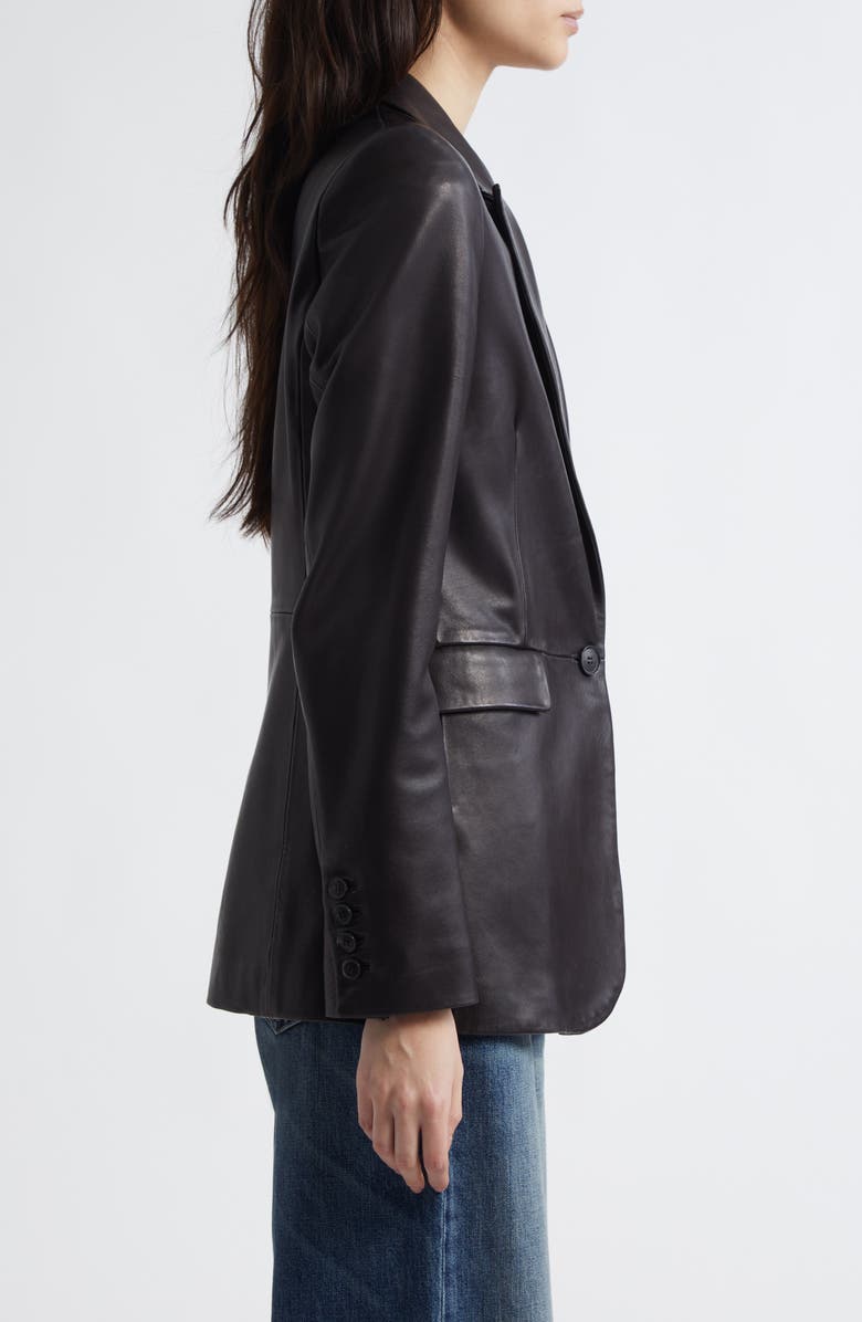 Nili Lotan Belmonde One-Button Lambskin Leather Blazer, Alternate, color, Black