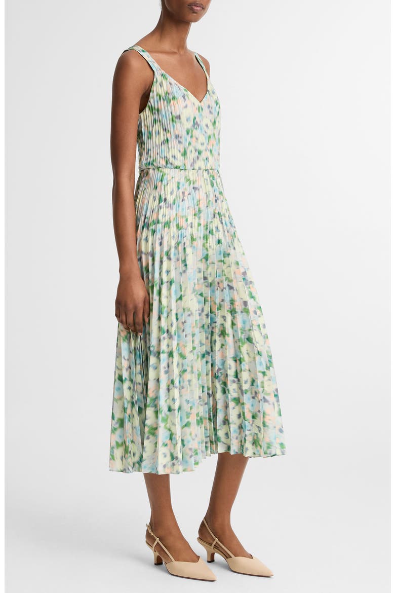 Painted Garden V-Neck Pleated Dress, Alternate, color, HERB PETAL
