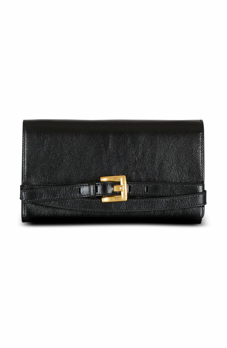 Balmain Crinkled Leather Wallet With Shuffle Chain, Main, color, Black