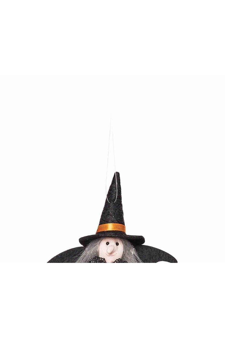 Black & Green Flying Broom Witch Halloween Ornament, Alternate, color, Black