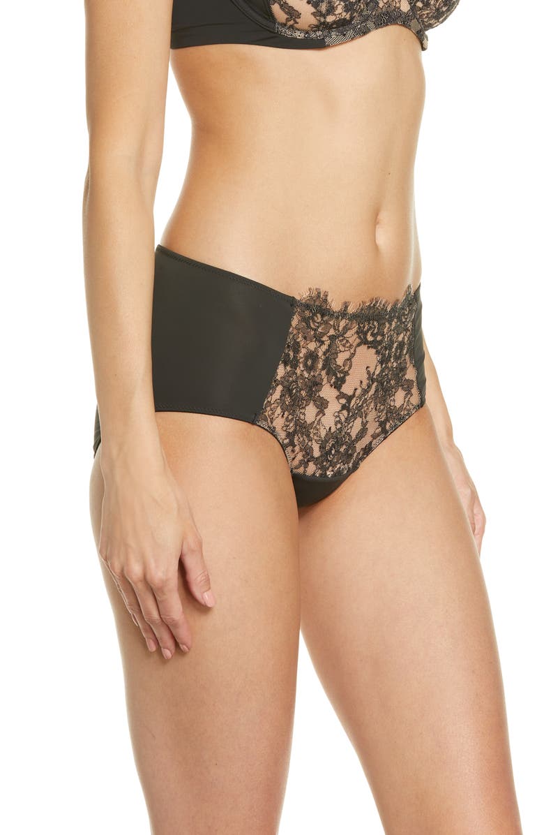 Skarlett Blue Entice Lace Trim Briefs, Alternate, color, Black / Nylon