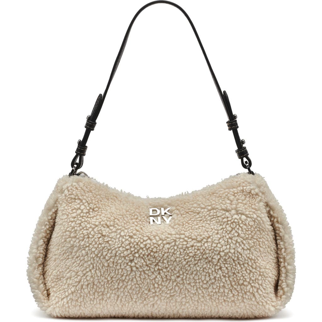 Dkny Remy Shearling Top-zip Shoulder Bag In White