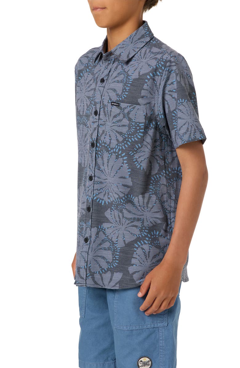 O'Neill Kids' UPF Slub Standard Woven Short Sleeve Button-Up Shirt, Alternate, color, Black