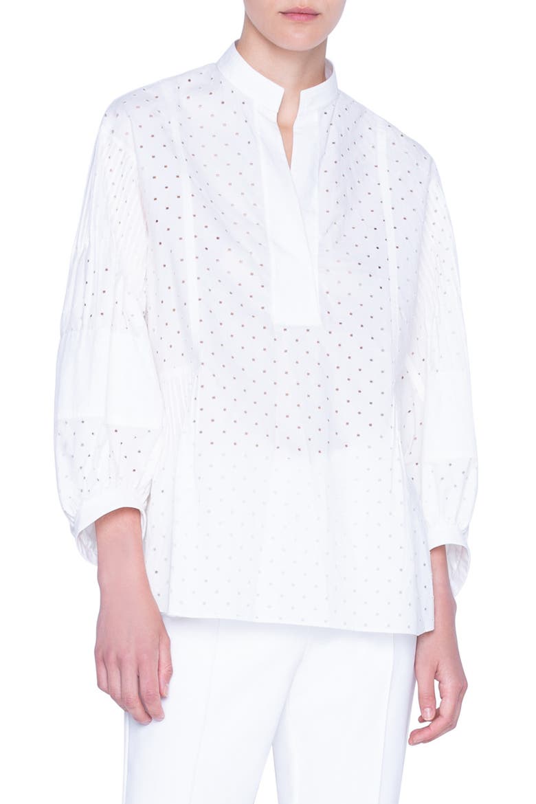 Pin Dot Cotton Poplin Blouse, Alternate, color, CREAM
