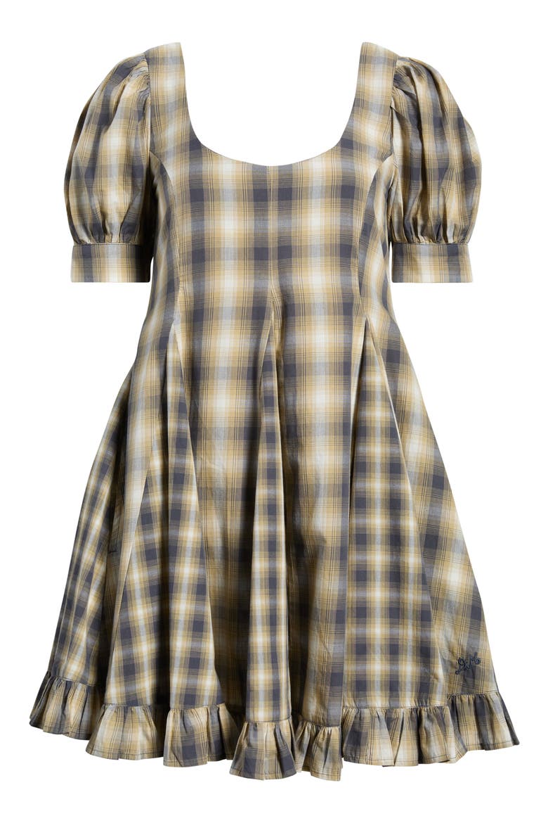Sabina Plaid Mini Godet Dress, Alternate, color, CARDAMON