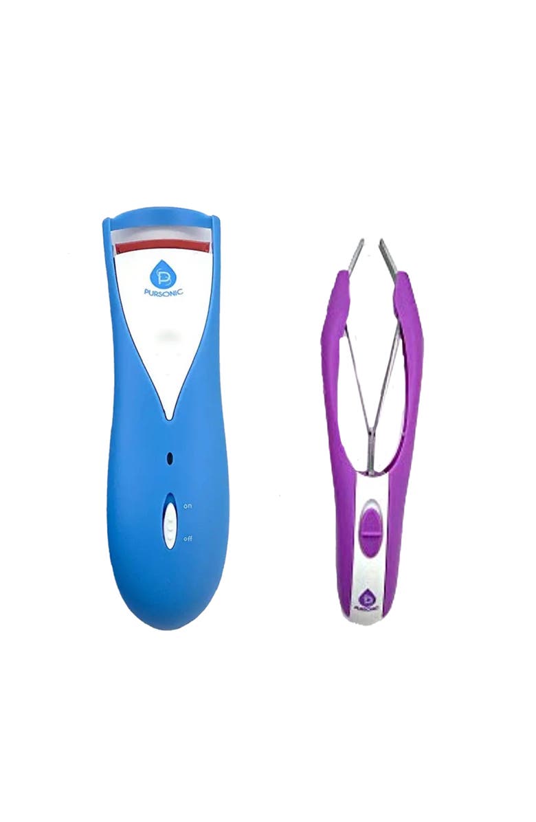 PURSONIC Beauty Essentials Bundle Heated Eyelash Curler and Automatic Retractable Slant Tweezers, Main, color, 