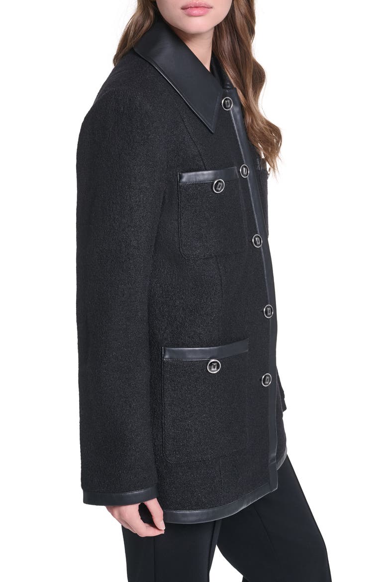 Wool Blend Jacket with Faux Leather Trim, Alternate, color, BLACK