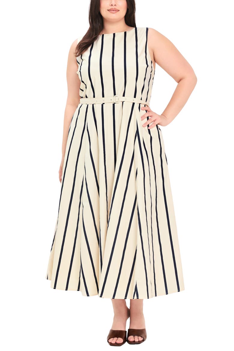 Striped Cotton Midi Dress, Alternate, color, ECRU/ NAVY
