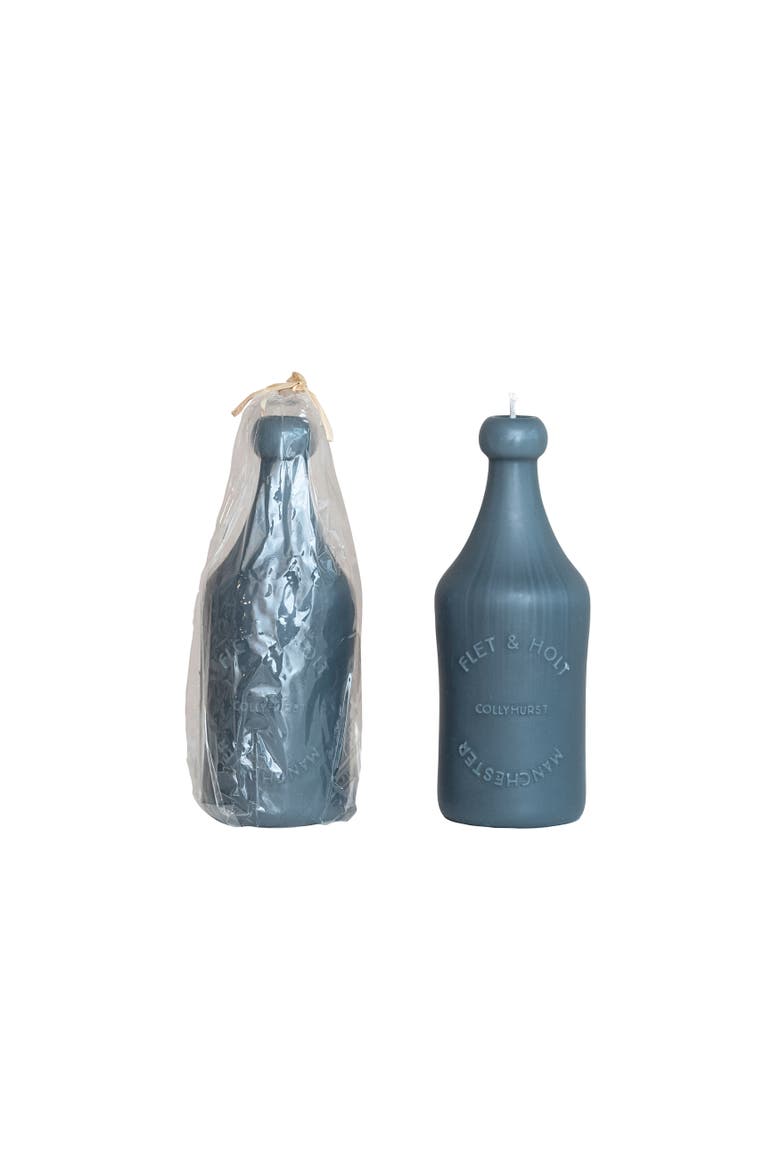 Unscented Embossed Bottle Shaped Candle, Blue, Main, color, Blue