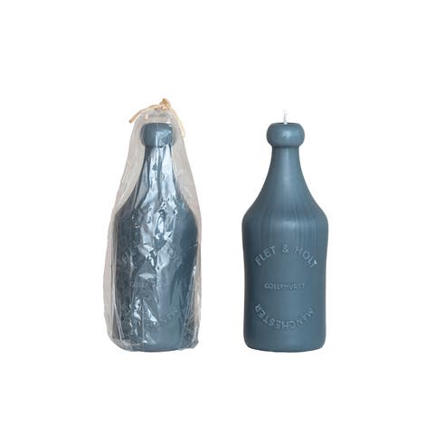 Unscented Embossed Bottle Shaped Candle, Blue